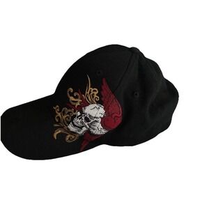 Miami Ink Y2K Grunge Hat One Size Fitted Black Gothic Skull Embroidered Moto‎